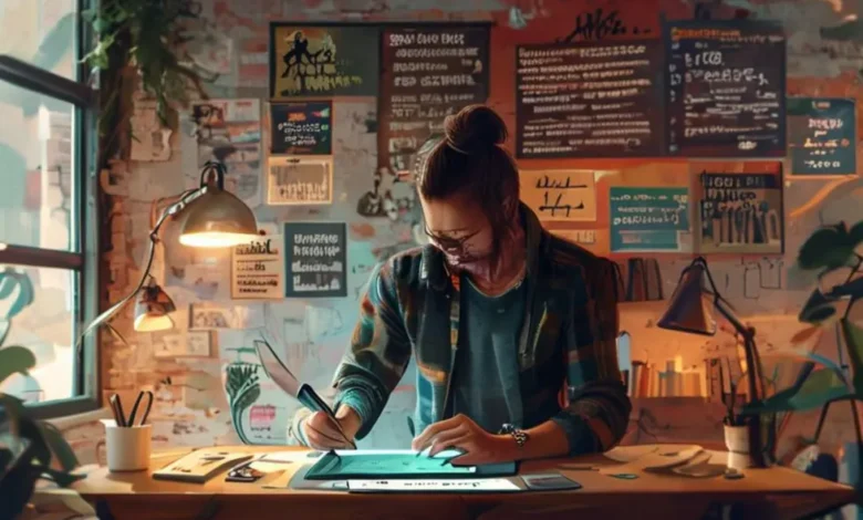 Empreendedor planejando estratégias de negócios em um ambiente de trabalho confortável.