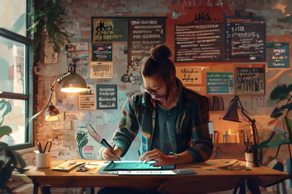 Empreendedor planejando estratégias de negócios em um ambiente de trabalho confortável.