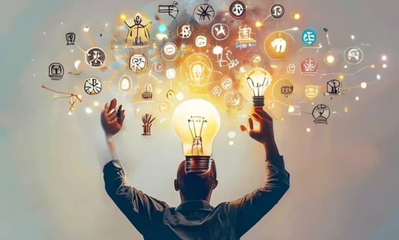 Uma pessoa com uma lâmpada simbolizando ideias iluminadas sobre empreendedorismo.