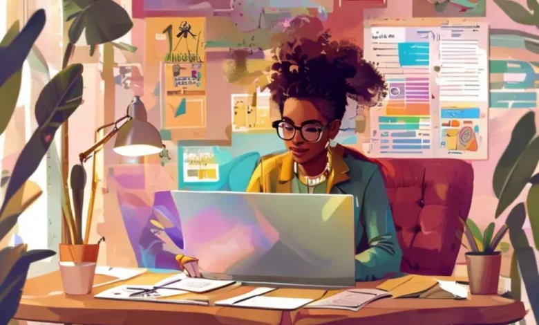 Empreendedor revisando relações com clientes em um ambiente de trabalho inspirador.