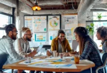 Grupo de empreendedores colaborando em estratégias de gestão