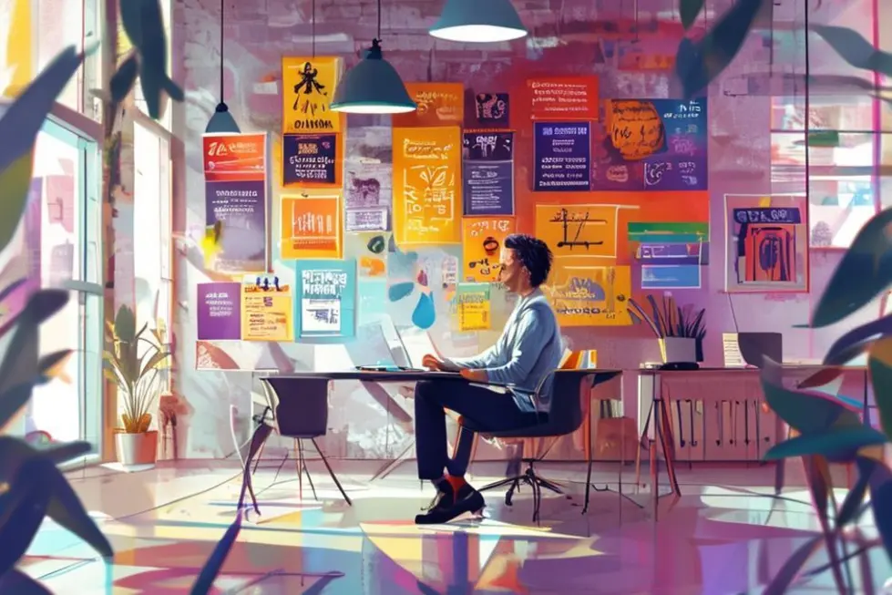 Empreendedor planejando um programa de mentoria em um escritório iluminado.