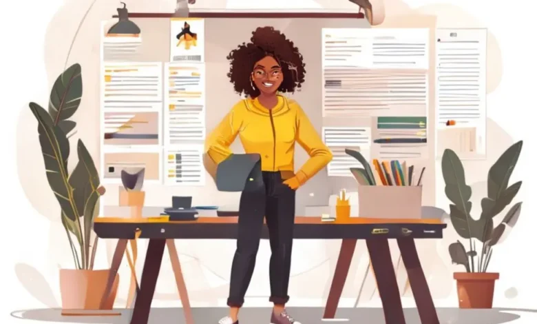 Freelancer com agenda de clientes em um ambiente de trabalho organizado.