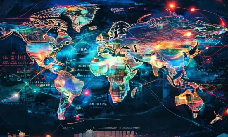 Mapa mundial refletindo a interconexão do trabalho remoto e práticas sustentáveis.