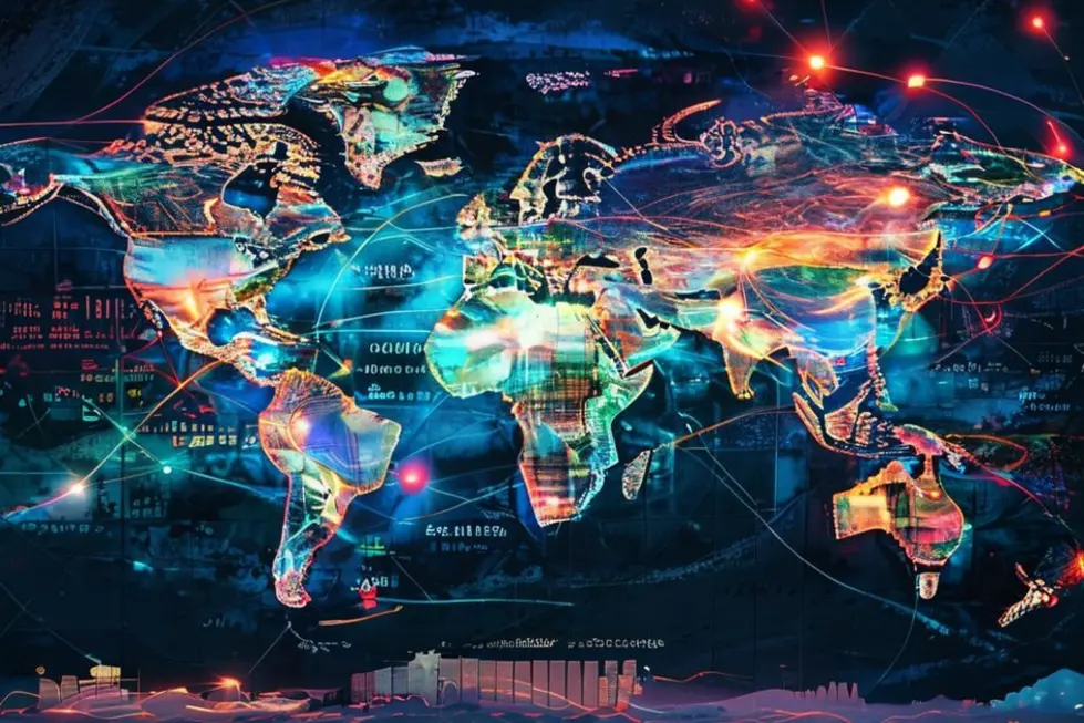 Mapa mundial refletindo a interconexão do trabalho remoto e práticas sustentáveis.