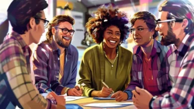 Imagem de grupo de mentores e mentorados interagindo em um workshop.