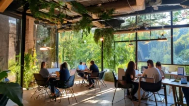 Colaboração entre nômades digitais em um espaço co-working ecológico