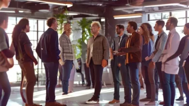 Mentor demonstrando liderança em um ambiente de grupo.