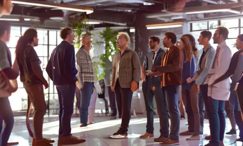 Mentor demonstrando liderança em um ambiente de grupo.