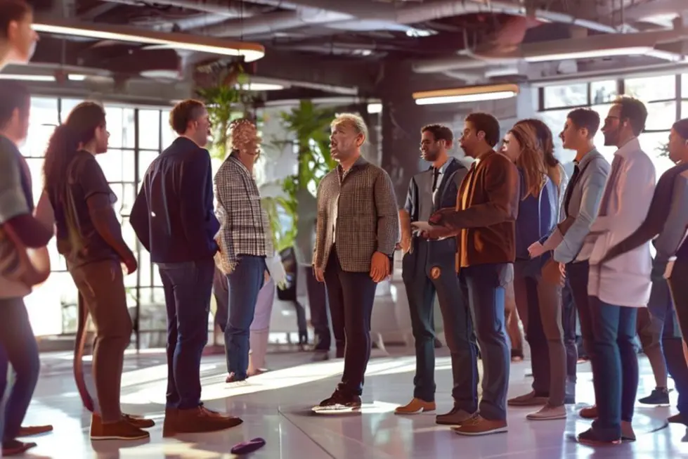 Mentor demonstrando liderança em um ambiente de grupo.