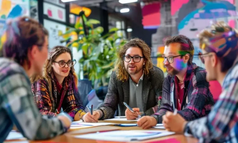 Empreendedores e mentores colaborando em um workshop sobre mentoria empresarial.