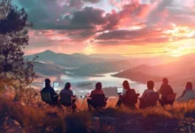 Cenário inspirador de nômades digitais trabalhando remotamente.