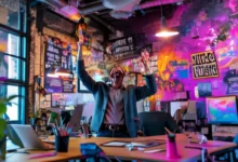 Empreendedor celebrando o sucesso em um ambiente de escritório