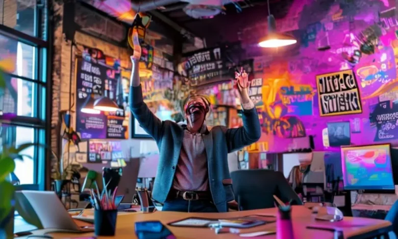 Empreendedor celebrando o sucesso em um ambiente de escritório