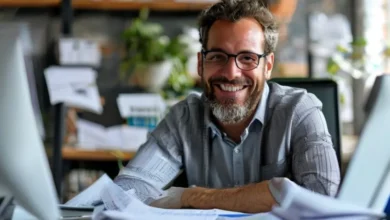 Empreendedor bem-sucedido em um ambiente profissional, simbolizando motivação e sucesso nos negócios.