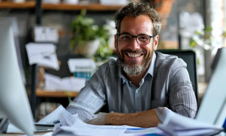 Empreendedor bem-sucedido em um ambiente profissional, simbolizando motivação e sucesso nos negócios.