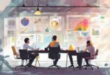 Empreendedores colaborando e criando ideias em uma reunião.