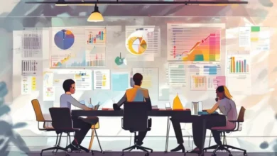 Empreendedores colaborando e criando ideias em uma reunião.