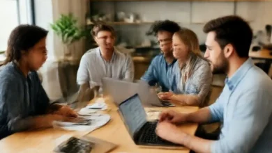 Espaço de trabalho colaborativo para nômades digitais.