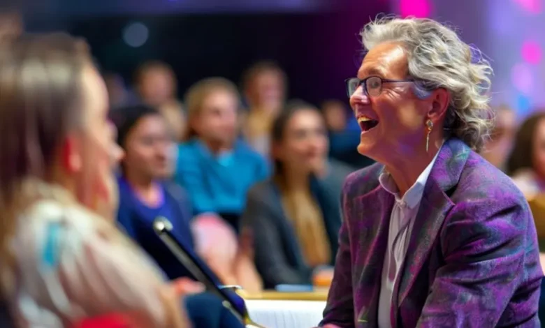 Mentor se apresentando a um público de alunos interessados