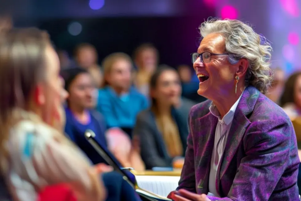 Mentor se apresentando a um público de alunos interessados