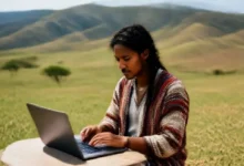 Um nômade digital trabalhando em um local deslumbrante.