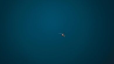 A small helicopter hovers alone in a vast, clear blue sky, symbolizing freedom and isolation.