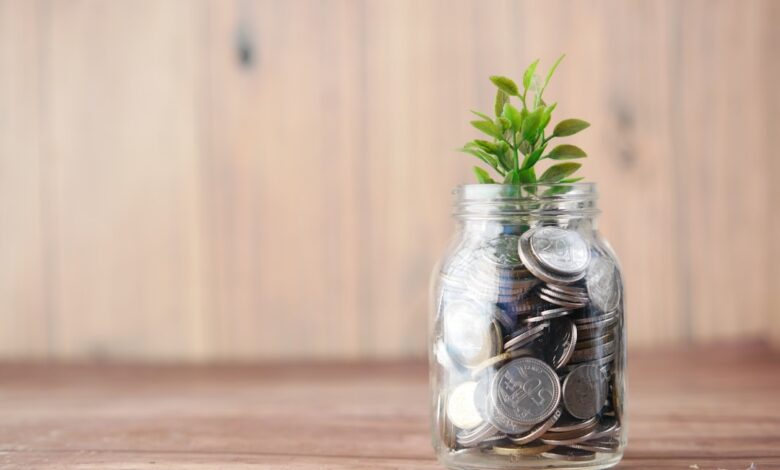 Como Aumentar sua Renda com Investimentos em Ouro Digital - Web Nômade Digital a glass jar filled with coins and a plant