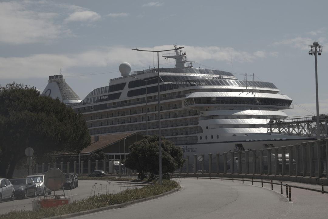 A large cruise ship docked in a harbor