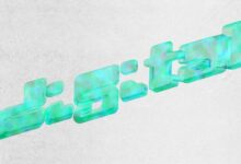 Green translucent 3D text on white background