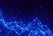 a blue background with lines and dots
