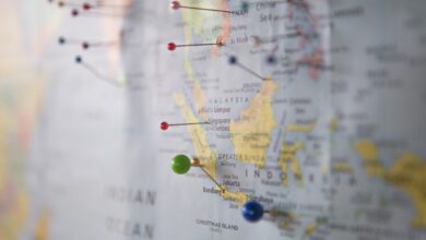 world map with pins
