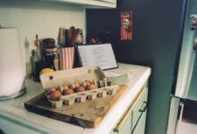 Carton of brown eggs on a kitchen counter