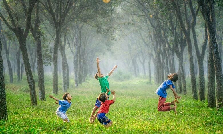 Como Viajar com Crianças: Dicas para Nômades Digitais em Família - Web Nômade Digital four boy playing ball on green grass